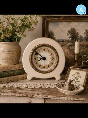 Pottery Barn Cream and Gold Mantle Wall Clock Classic Farmhouse